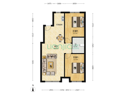 中车·共享城 2室1厅1卫 85平方