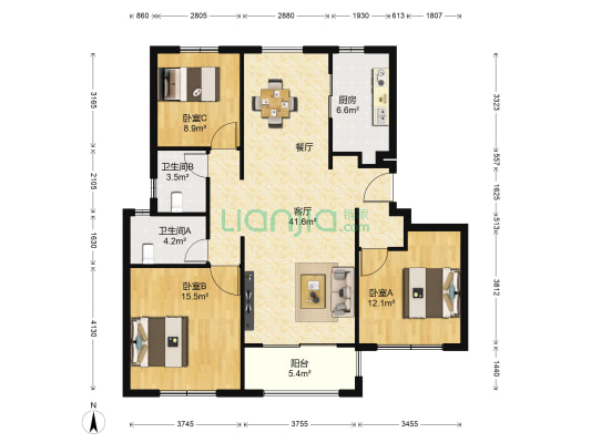 置地青湖语城 3室1厅2卫 118平方