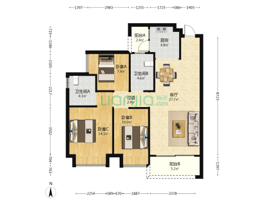 宁乡恒大御景半岛 3室1厅2卫 107平方