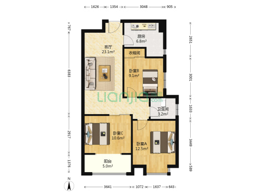 一江弘城 3室1厅1卫 87平方