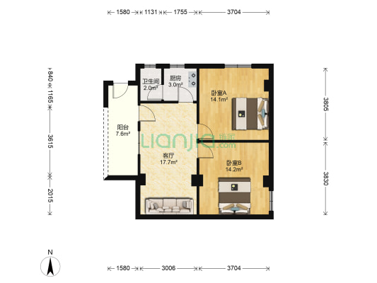 荣芳楼 2室1厅1卫 72平方