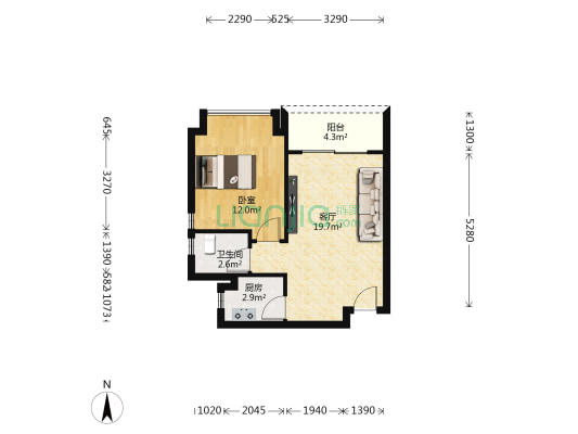 锦绣海湾城七期 1室1厅1卫 54平方