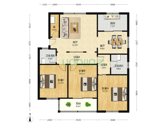 南沙小区 3室2厅2卫 133平方