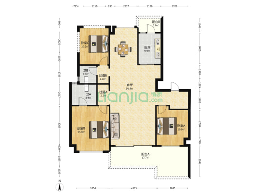 中铁云湾 3室1厅2卫 129平方