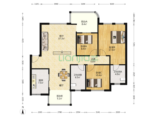 领地凯旋帝景 3室1厅2卫 127平方