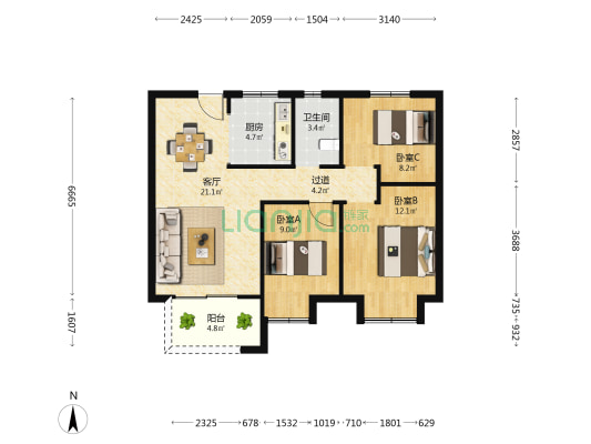 海伦堡东皋府 3室1厅1卫 92平方