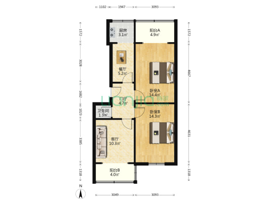 太安街11号 2室2厅1卫 66平方