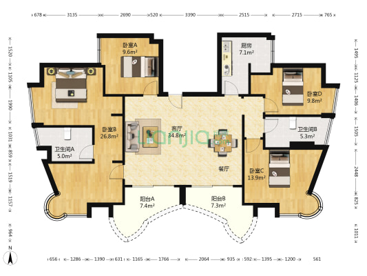 广晟海韵兰庭 4室1厅2卫 160平方
