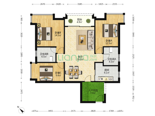 嘉汇四季阳光 3室1厅2卫 105平方