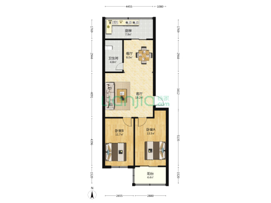 裕康小区 2室2厅1卫 84平方