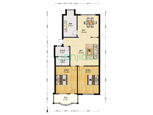 庆丰南苑 2室2厅2卫 98平方