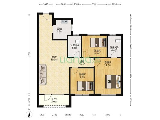 卓越嘉悦 3室1厅2卫 118平方