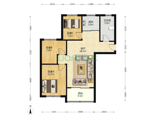 房为房东自住装修 楼层适中 随时可以看房-户型图