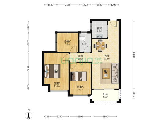 万安公馆 3室1厅1卫 88平方
