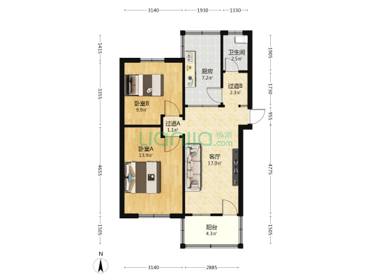 农机局宿舍 2室1厅1卫 69平方