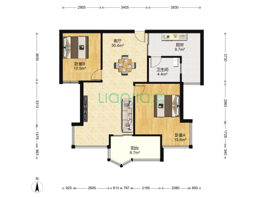 阳光城市花园A区 2室1厅1卫 95平方