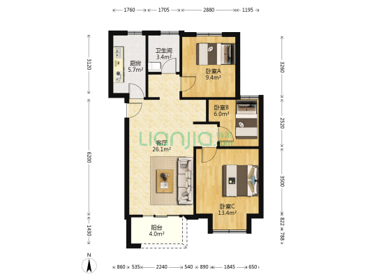 安纳西庄园 3室1厅1卫 97平方