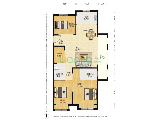美景美境一期 3室1厅2卫 130平方