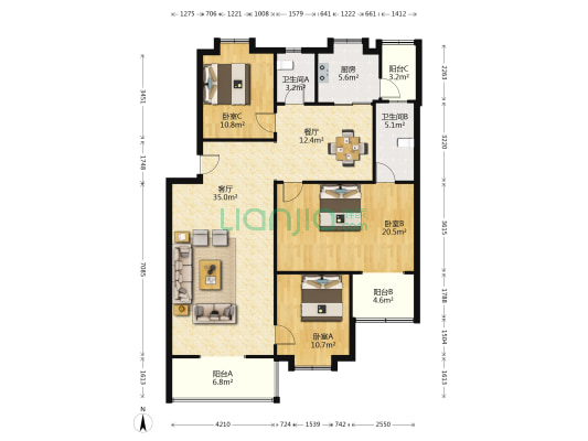 碧海小区 3室2厅2卫 145平方