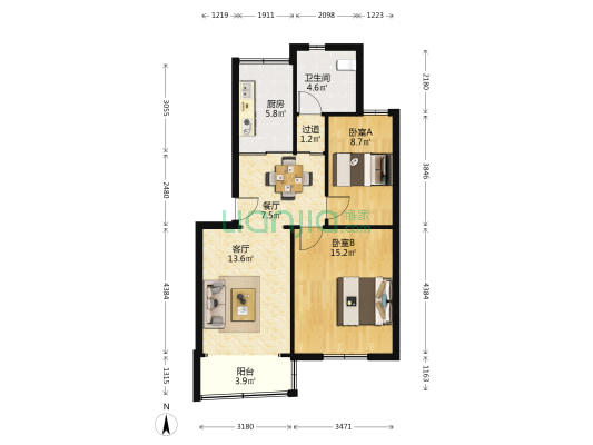 杨泰二村 2室2厅1卫 74平方