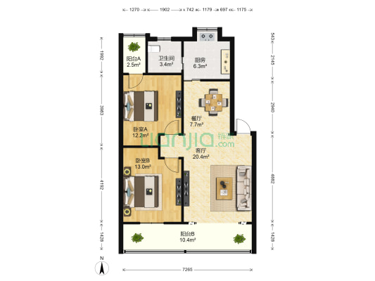 江大南路社区 2室2厅1卫 92平方