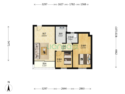 银城楼 2室1厅1卫 68平方