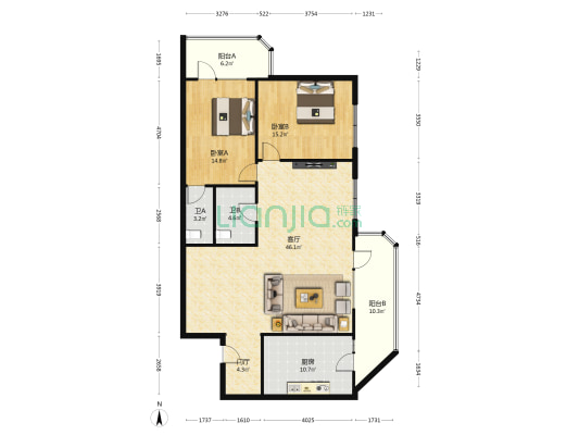 西三道街 2室1厅2卫 125平方