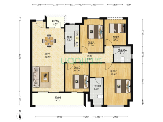 德奥上河城章 4室1厅2卫 143平方