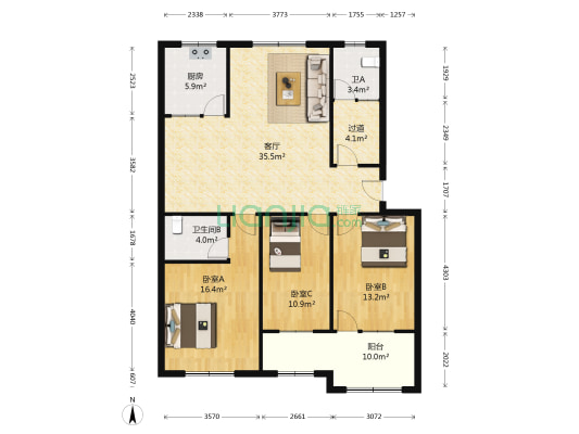 宏昌花园北区 3室1厅2卫 125平方
