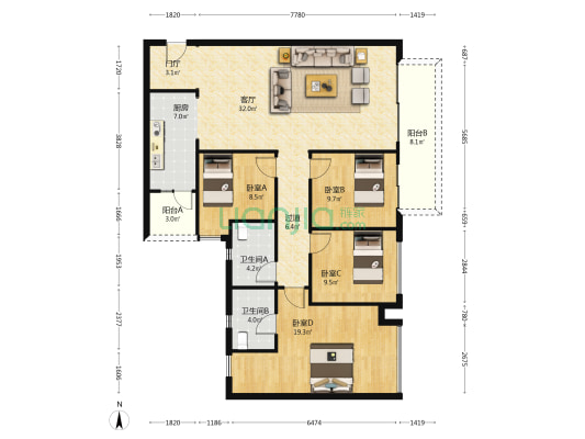 中绿康桥 4室1厅2卫 137平方