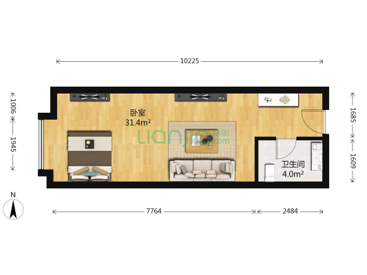 东贸国际公寓 1室0厅1卫 55平方