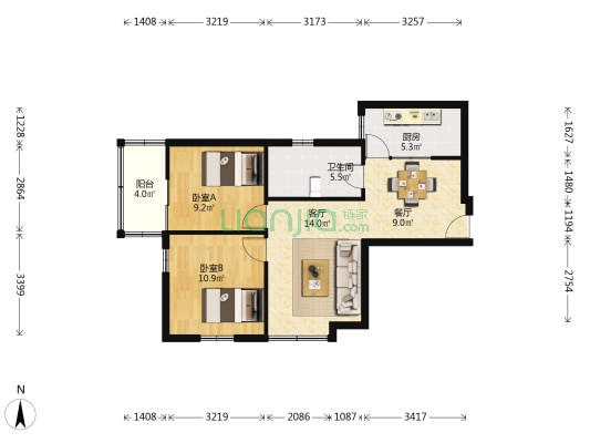 瑞达大厦 2室2厅1卫 79平方