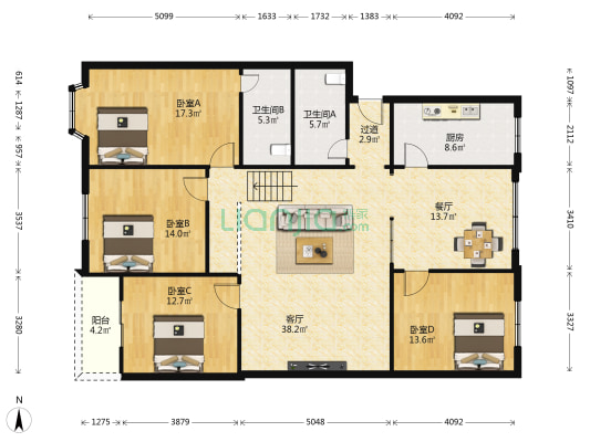 一环西路（南）128号 4室2厅2卫 155平方