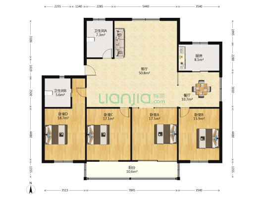 恒利新村西一区 4室2厅2卫 280平方