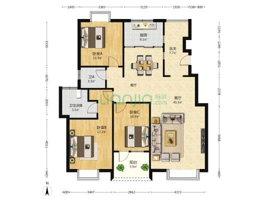 广西国有高峰林场厢竹小区 3室1厅2卫 133平方
