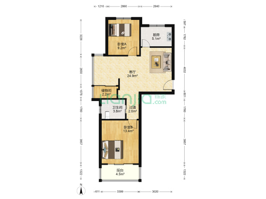 聚锦苑 2室1厅1卫 91平方