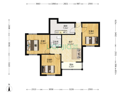 陇海里20号院 3室1厅1卫 75平方