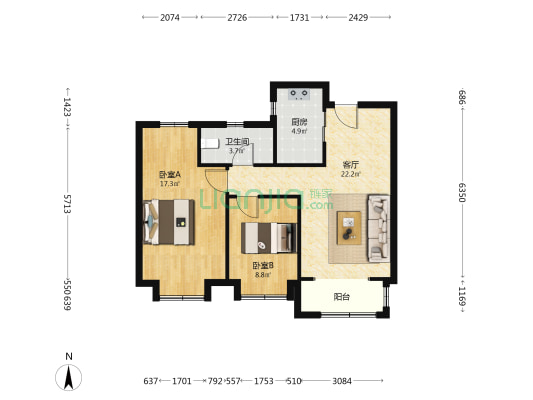 文潼花园 2室1厅1卫 87平方