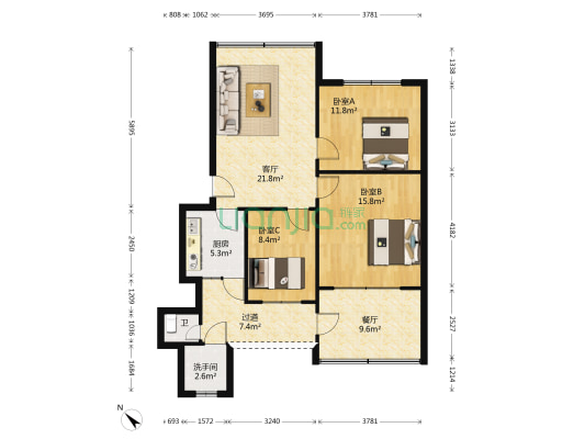 岷江西路二段58号 3室2厅2卫 84平方