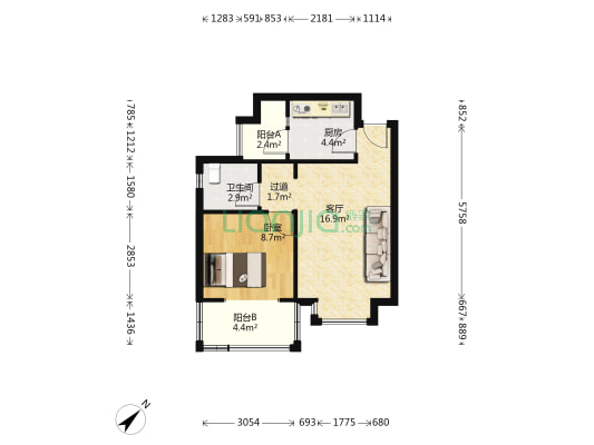 长兴苑 1室1厅1卫 45平方
