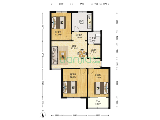 东风花园 3室1厅1卫 98平方
