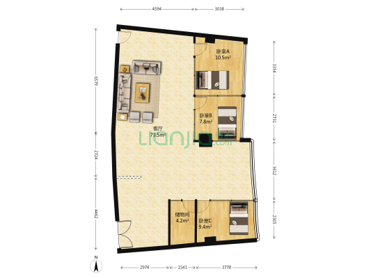 丰合广场 3室1厅0卫 151平方
