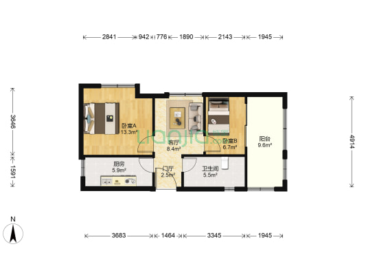 翔宇海棠广场 2室1厅1卫 66平方