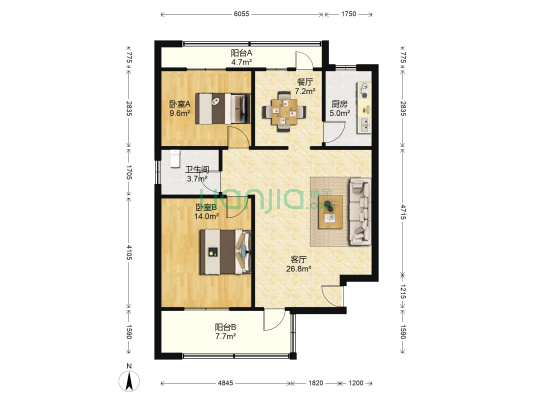 河东会馆 2室2厅1卫 86平方