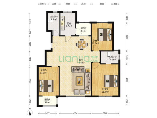 富丽湾花园 3室1厅2卫 135平方