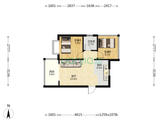 盛世华府 2室1厅1卫 53平方