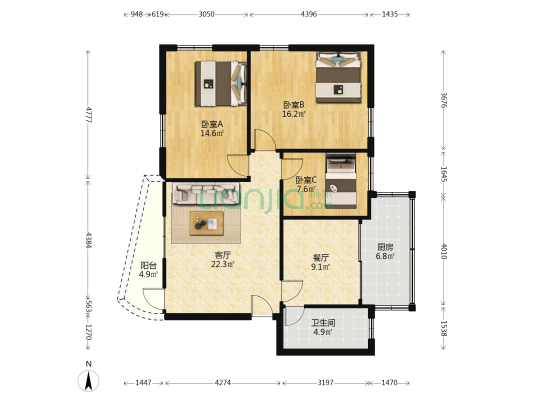 神州工程师楼 3室2厅1卫 104平方