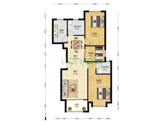 卓信半岛蓝湾 3室2厅2卫 114平方
