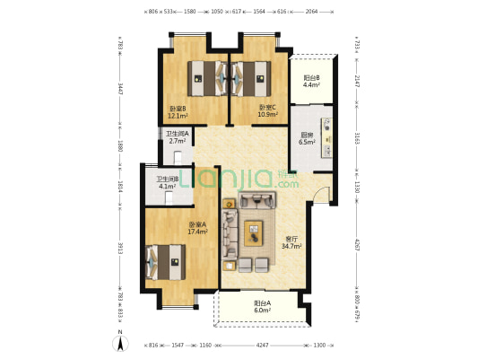 十里花溪 3室1厅2卫 108平方