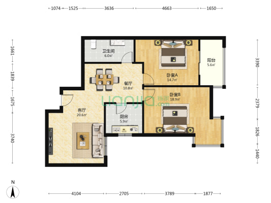 普天小区 2室2厅1卫 102平方